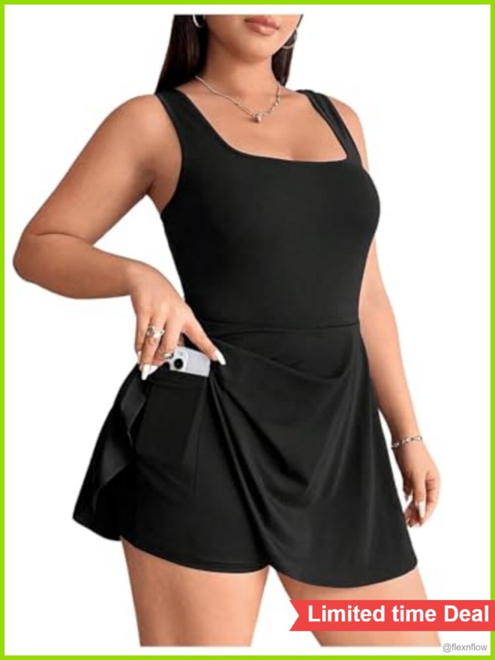 Plus Size Square Neck Sleeveless Romper with Pockets and Built-in Shorts